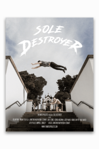 Sole destroyer movie poster with athlete doing diving kong vault. 