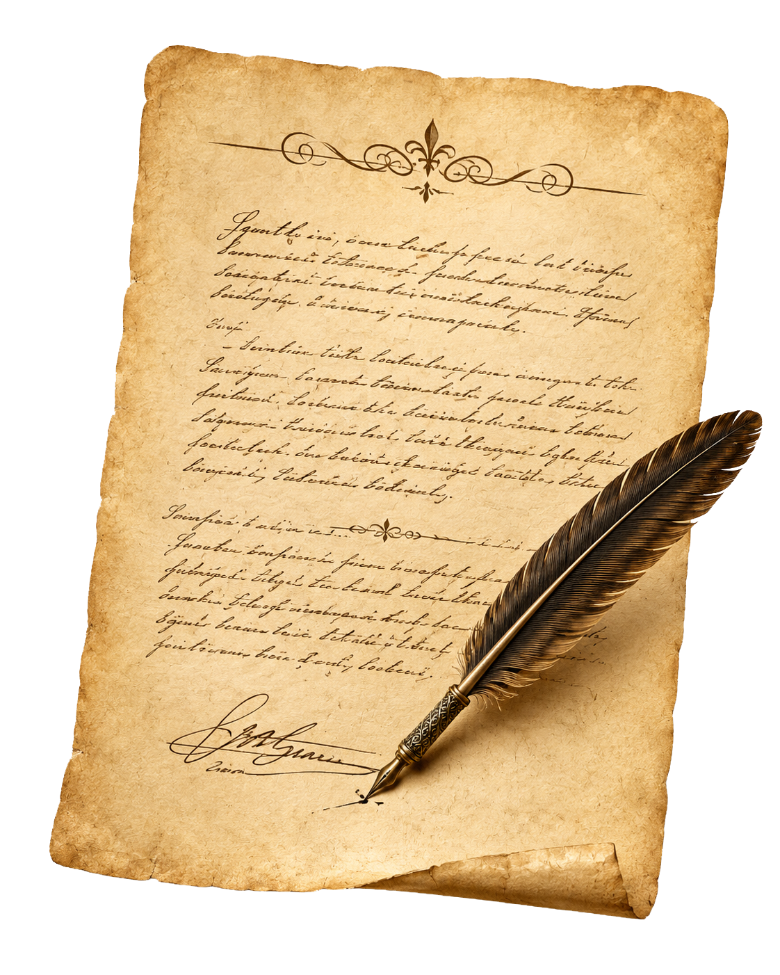 Parchment agreement document with quill pen